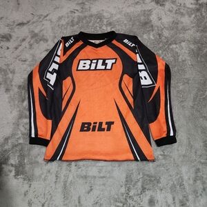 Bilt Youth Motorcross Racing long Sleeve Shirt  • Orange/Black/White  • Size:M-Y
